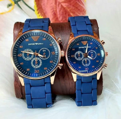 2 Pcs Unisex Stainless Steel Chronograph Couple Watches