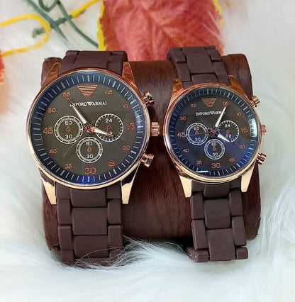 2 Pcs Unisex Stainless Steel Chronograph Couple Watches