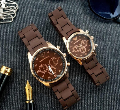 2 Pcs Unisex Stainless Steel Chronograph Couple Watches